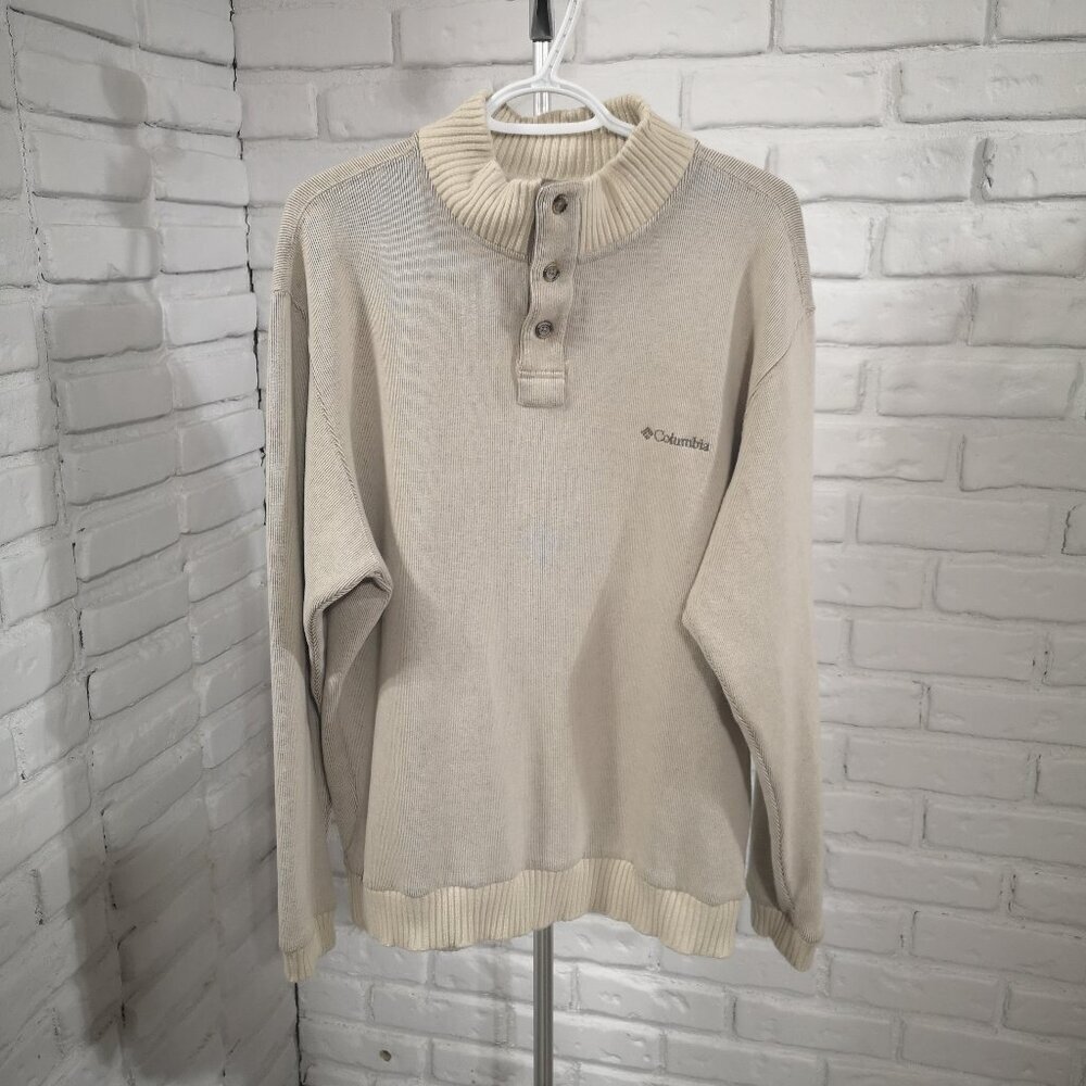Columbia Men's Size XL Beige & Tan 3 Button Closure Mock Neck Sweater